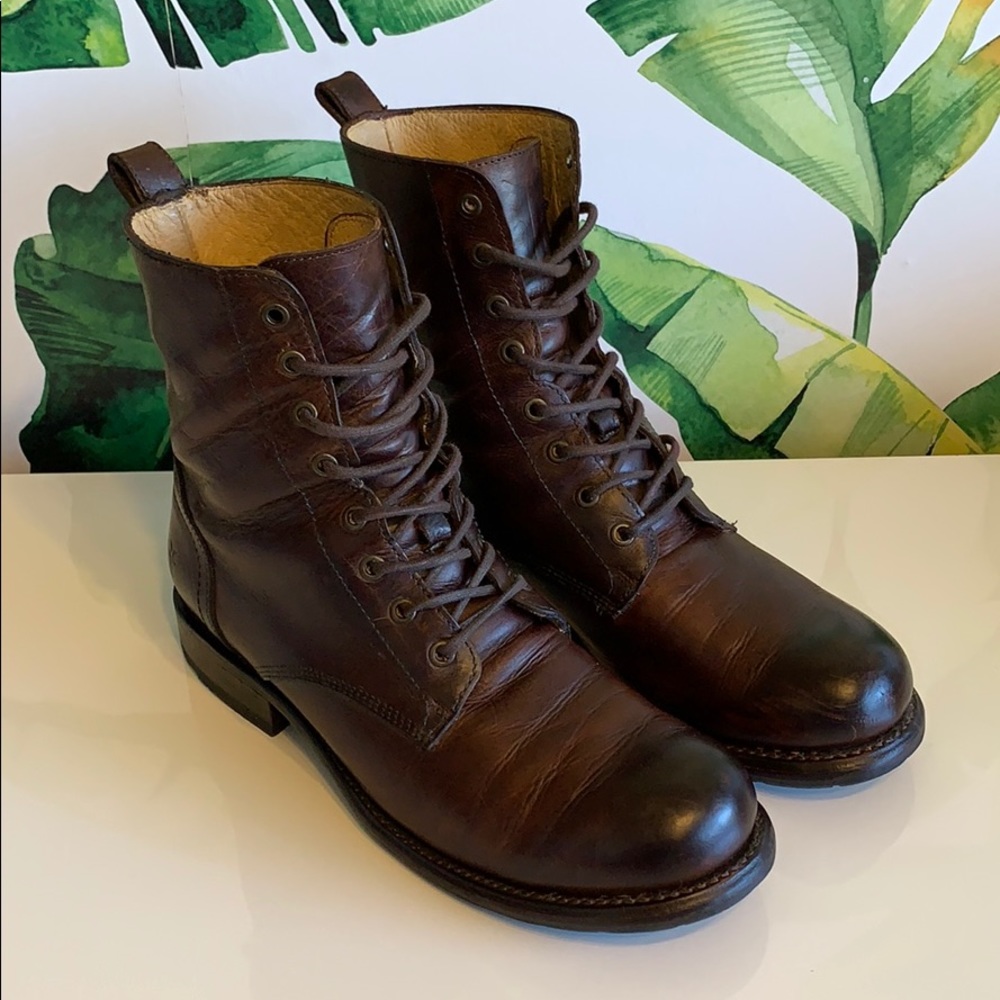 Frye Leather Combat Boots Men’s 9 Brown 87991